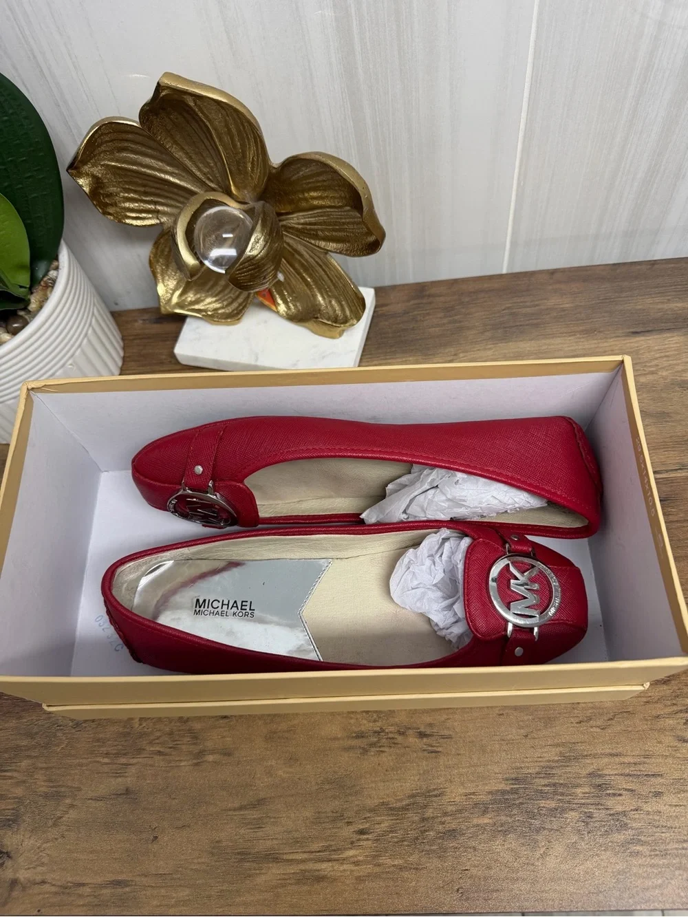 Michael Kors Women's Red Logo Ballet Flats